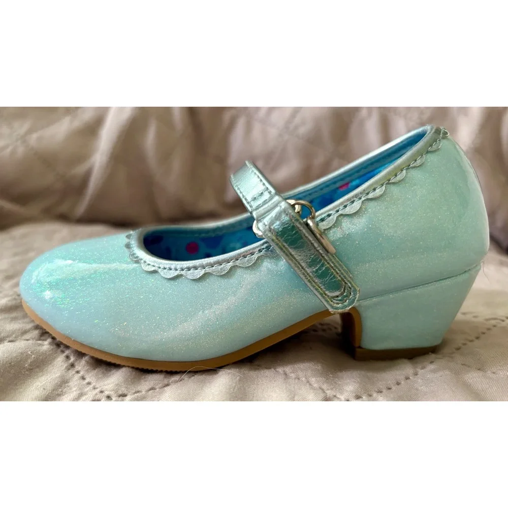 Disney Princess Cinderella Blue Glitter Dress Up Heels Mary Jane Shoes Kids 11